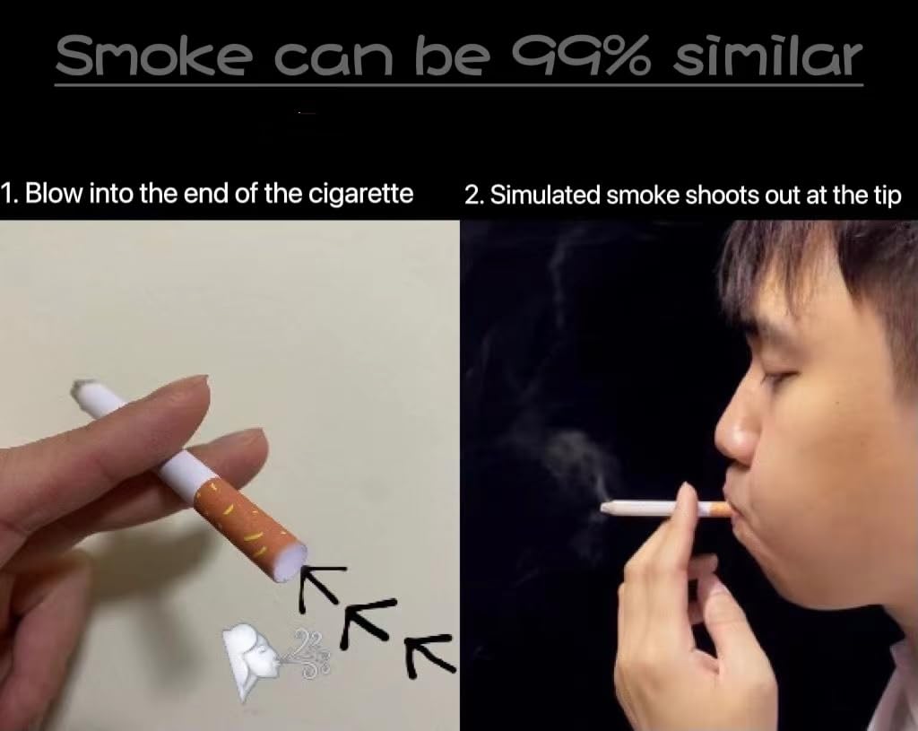 Cigarrillos falsos de soplo (paquete de 6) + (1 juego) cigarros falsos – humo soplado, cigarros de imitación con un aspecto realista, duradero, realista, disfraz de Halloween, juguete novedoso, humo