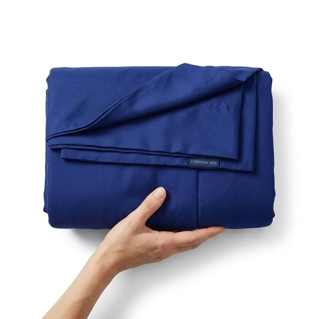 Everyday Kids - Juego de ropa de cama de 4 piezas para niños, incluye edredón, sábana encimera, sábana bajera y funda de almohada reversible, color azul marino
