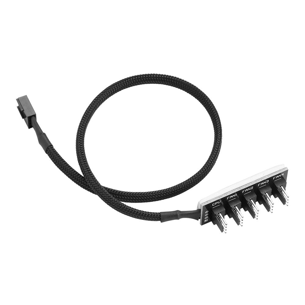 Ventilador de Refrigeración Yosoo Negro Splitter Hub Adaptador Trenzado para CPU Fans 4-Pin PWM 5-Port PC