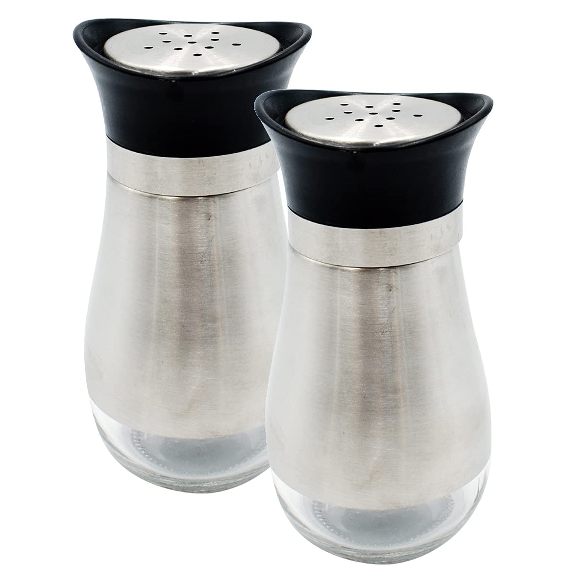 Par de Saleros Top Choice Acero Inoxidable Plateado con Base de Cristal Rellenable