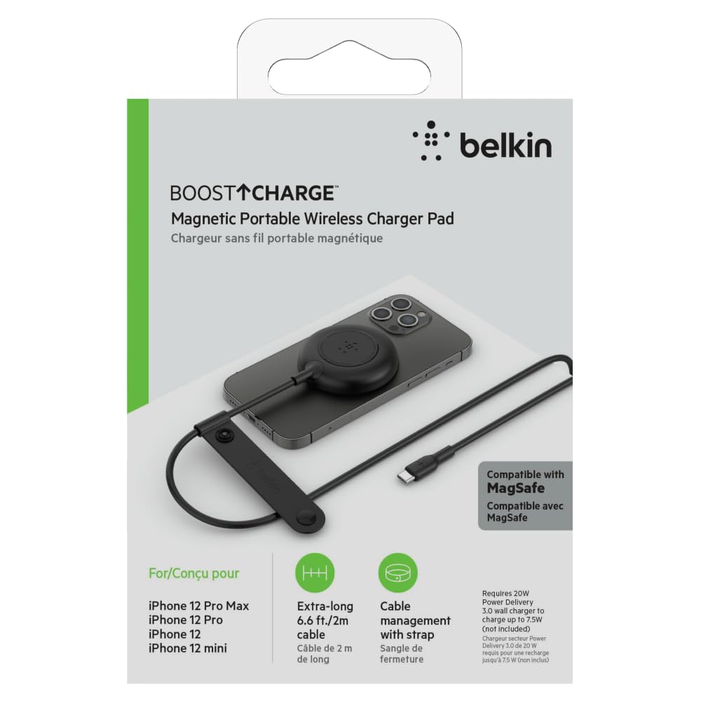 Belkin WIA005btBK BOOST CHARGE Base de Carga Magnética Portátil de 7.5W, Negro