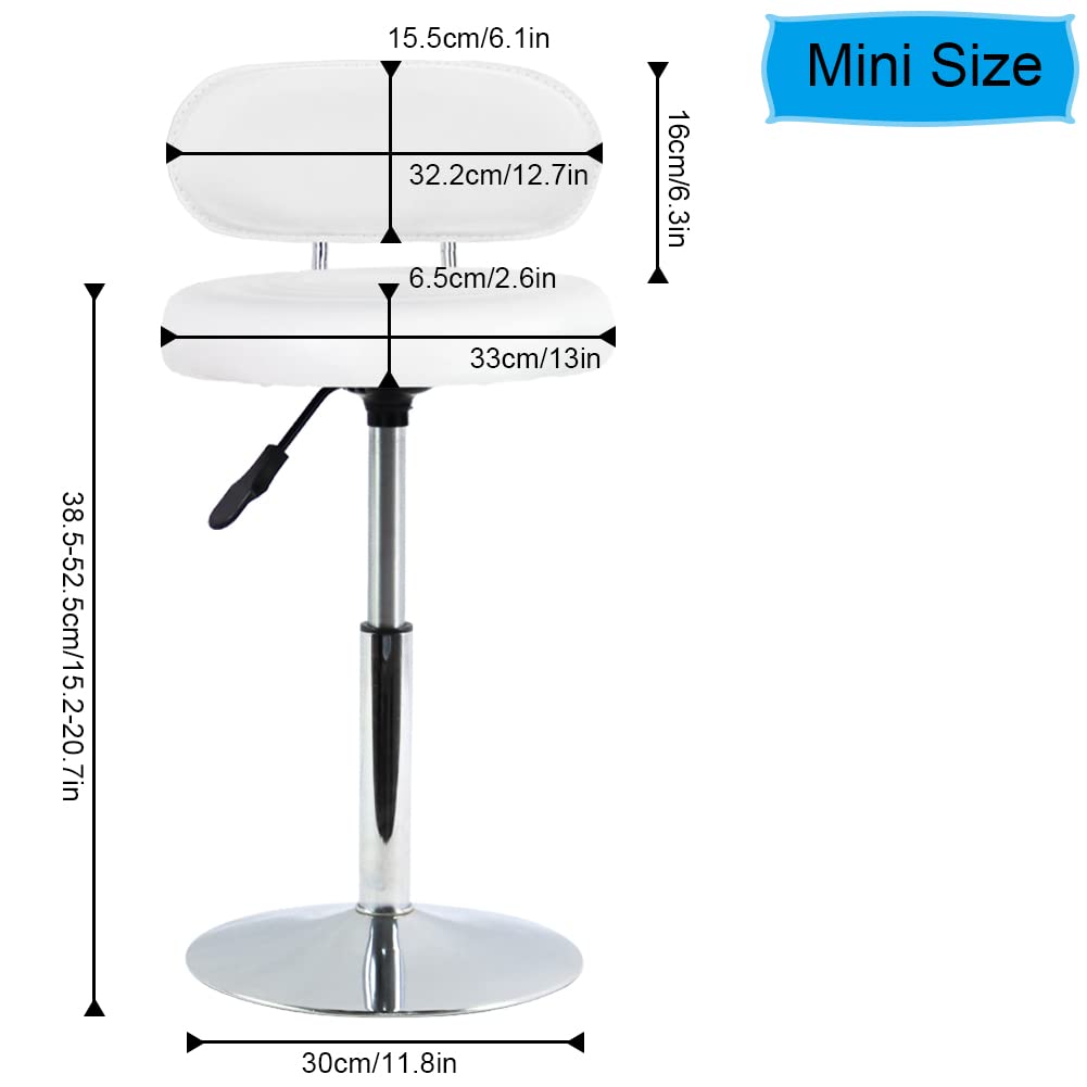 FURWOO - Silla giratoria de Piel sintética Blanca para salón, Mini Taburete de peluquería con Respaldo para manicura, Tatuaje y Uso en la Oficina