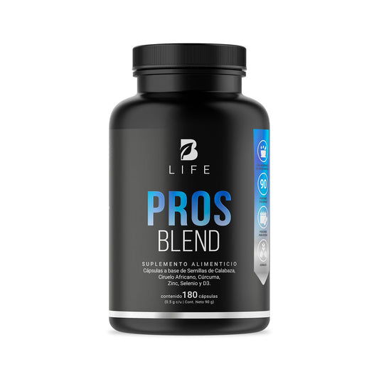 B Life Company Fórmula para Hombre 180 cápsulas 1000 mg por porción. Ciruelo Africano, Selenio, Semilla de Calabaza, Cúrcuma, Zinc, y D3. Ingredientes Naturales. Pros Blend.