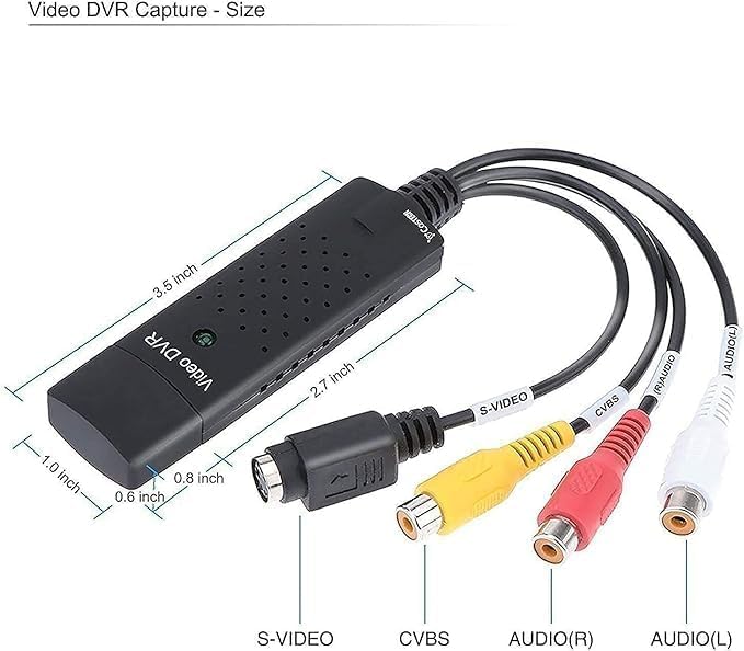 Convertidor VHS a Digital, convertidor de Audio RCA a USB, Tarjeta de Captura de Video USB 2.0, Convierte VHS a Digital de VHSVCR Mini DV Hi8 DVD para Mac/PC, Negro, BR116