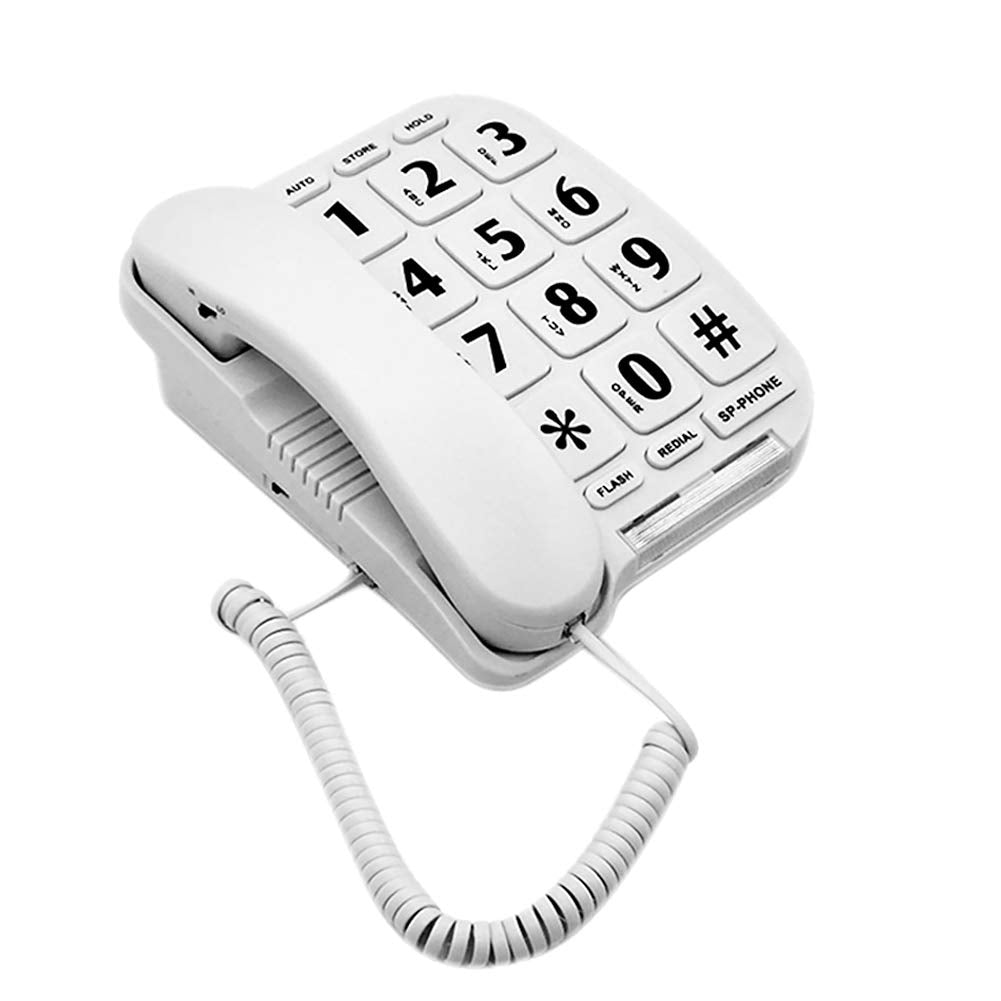 HePesTer P-011 - Teléfono con cable de botón grande para ancianos, teléfono amplificado para personas mayores, teléfono fijo con llaves grandes, teléfono de computadora con altavoz manos libres, funciona en corte de energía para emergencia SOS