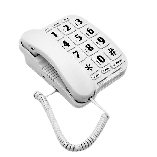 HePesTer P-011 - Teléfono con cable de botón grande para ancianos, teléfono amplificado para personas mayores, teléfono fijo con llaves grandes, teléfono de computadora con altavoz manos libres, funciona en corte de energía para emergencia SOS