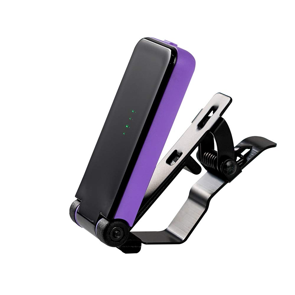 FLAMMA FT01 - Sintonizador de clip para guitarra, bajo, ukelele, modo de ahorro de energía, visualización LED, clip metálico (morado)