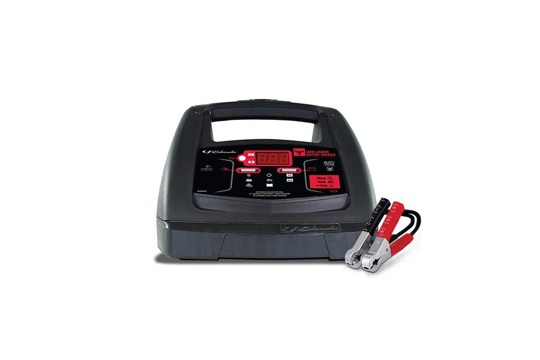 Schumacher FR01235 Cargador de batería con arranque de motor, impulso y mantenedor - 100 amperios/30 amperios, 6 V/12 V - para tractores, coches y camiones