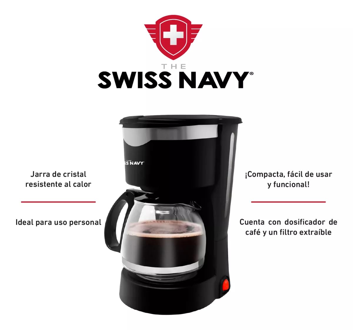 Cafetera Semiautomática | Máquina de Café Compacta con Filtro Reutilizable con Capacidad de 4 a 6 Tazas | Maquina de Cafe con Placa Calefactora y Jarra Antiderrames, Ideal para Hogar