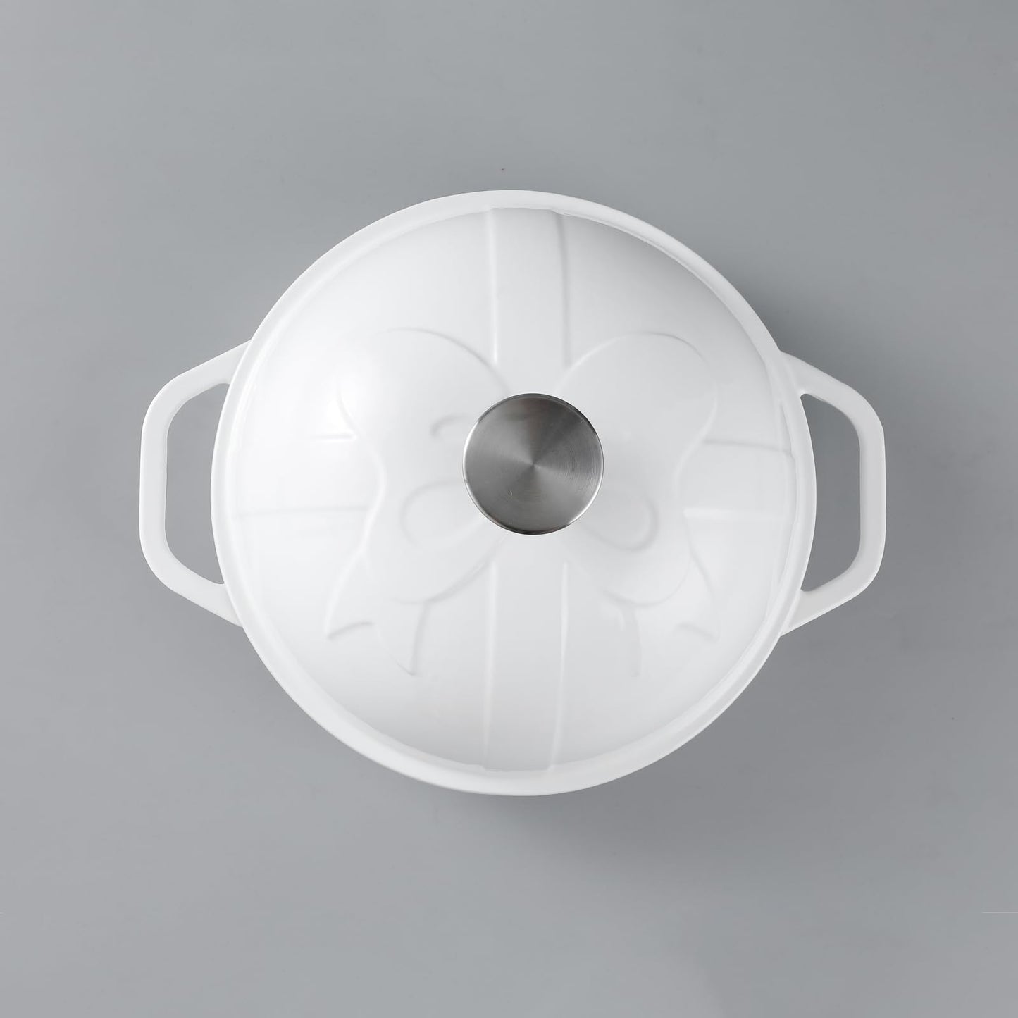 HAWOK Horno de pan de hierro fundido con tapa Cloche, diámetro 25 cm, 1.5 cuartos de galón, charola para hornear de masa madre, color blanco esmaltado