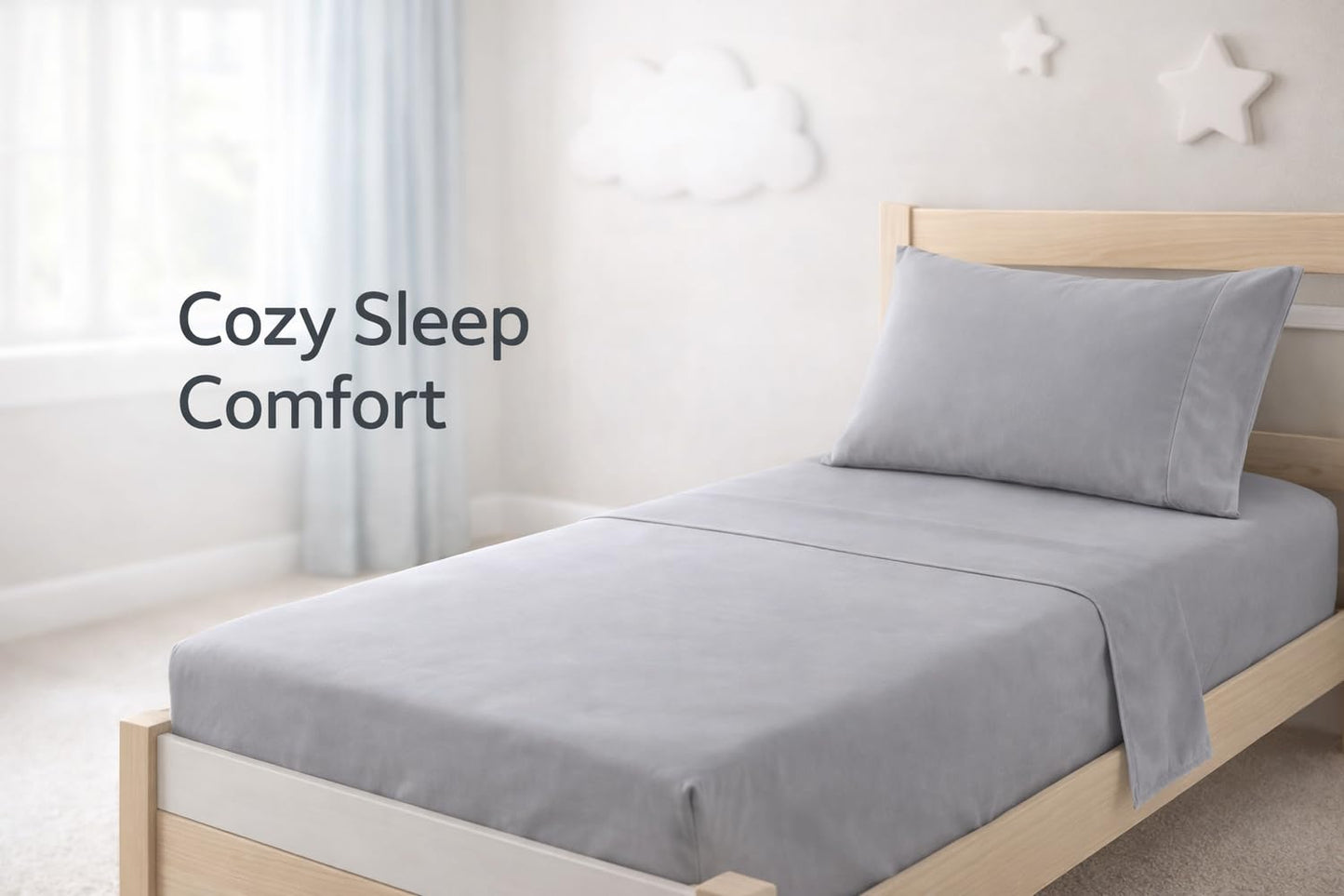 EVERYDAY KIDS - Juego de sábanas de 3 piezas para niños, ropa de cama de microfibra suave y transpirable, incluye una sábana encimera, una sábana bajera ajustable y una funda de almohada, color gris