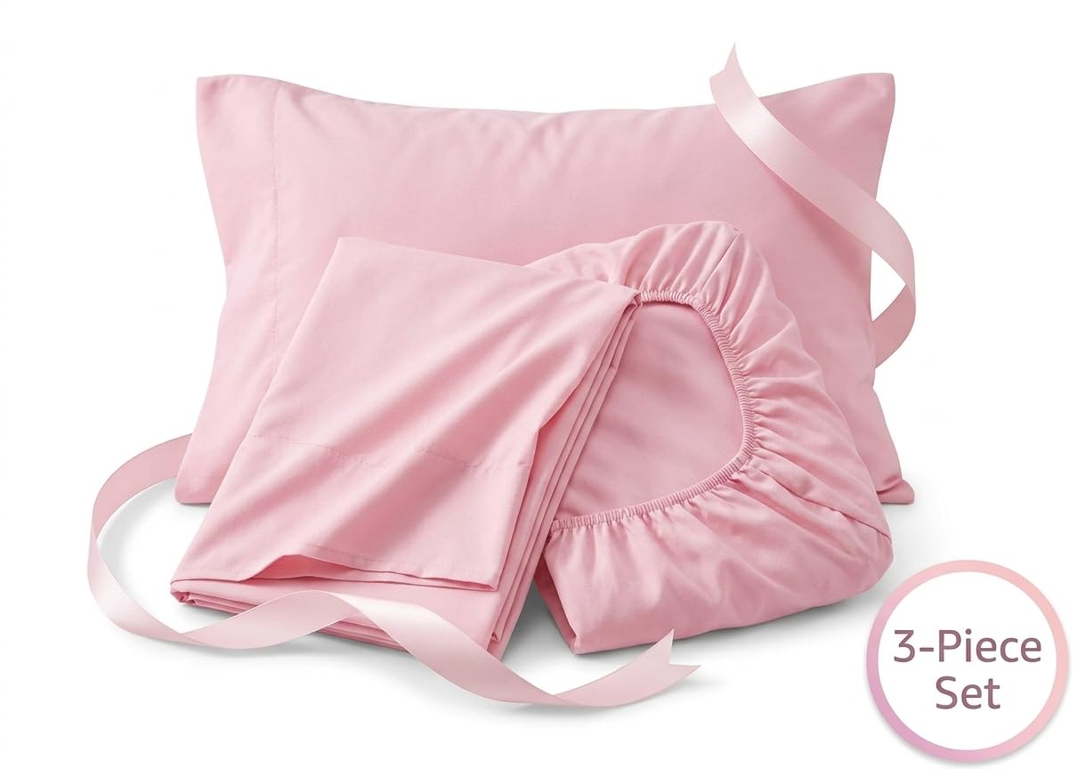 EVERYDAY KIDS - Juego de sábanas de 3 piezas para niños, ropa de cama de microfibra suave y transpirable, incluye una sábana encimera, una sábana bajera ajustable y una funda de almohada, color rosa