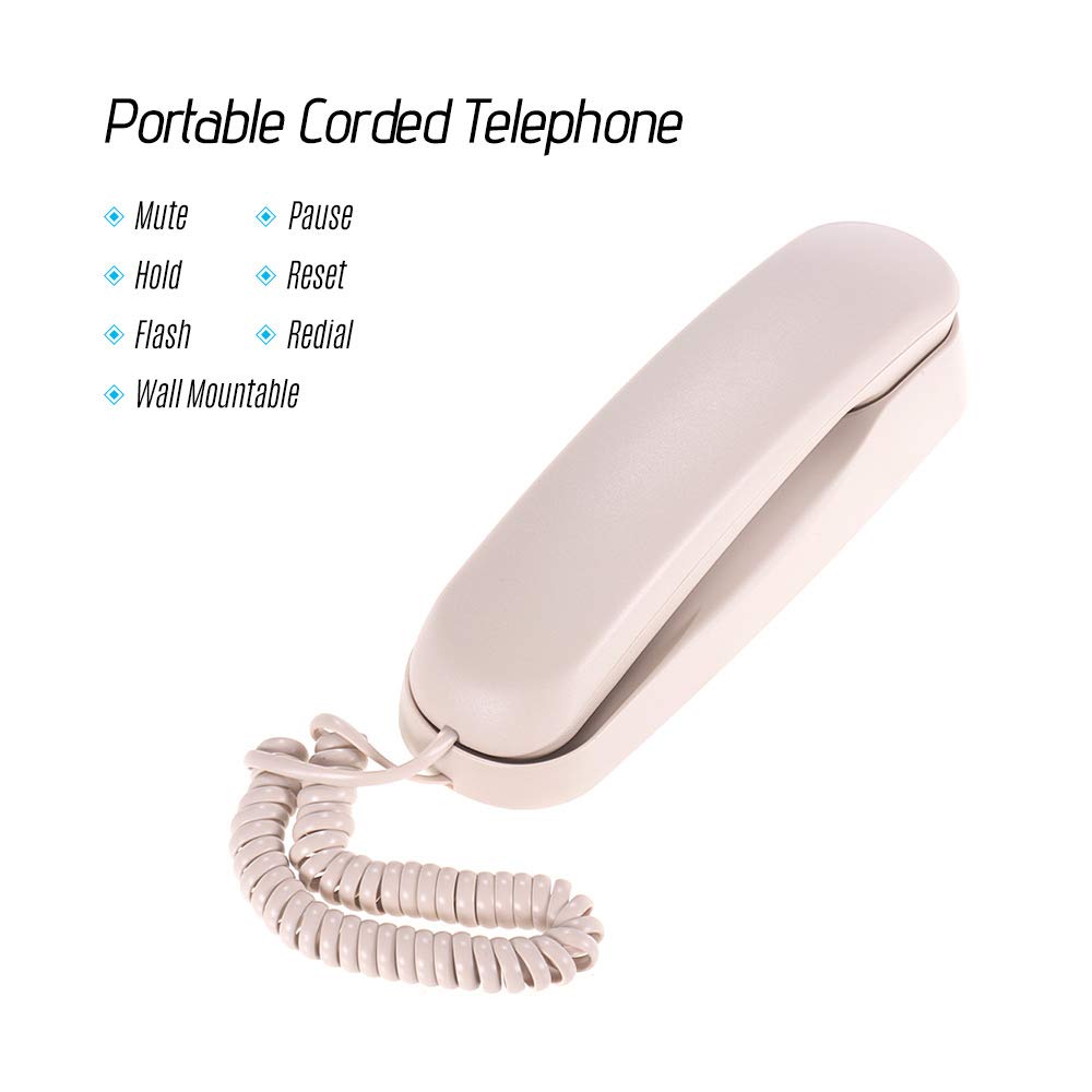 Zitainn Mini Escritorio con Cable Tel?fono Fijo Tel?fono de Pared Soporta Funciones de Silencio/pausa/espera/reinicio/flash/rellamada para la Oficina del Hotel en el Hogar Landlinephone, Re