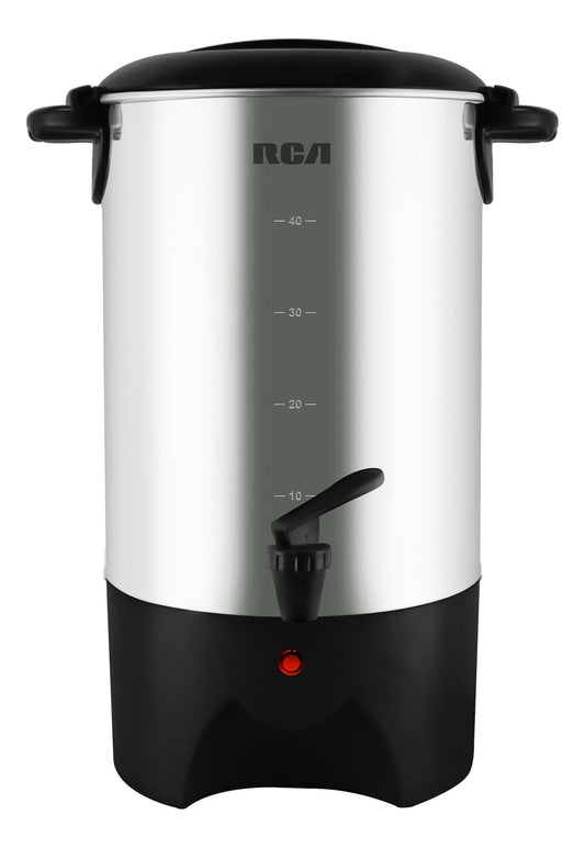 Cafetera RCA Acero Inoxidable 40 Tazas con Tapa con Bloqueo y Sistema Antigoteo para Hogar u Oficina