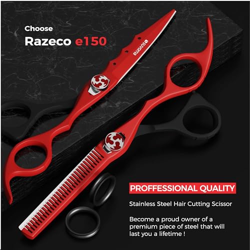 Suvorna Juego de tijeras para el cabello con tijeras para adelgazar, fabricadas con acero inoxidable para recortar y cortar, tijeras de corte de cabello de 6,5 pulgadas para adultos, hombres y mujeres