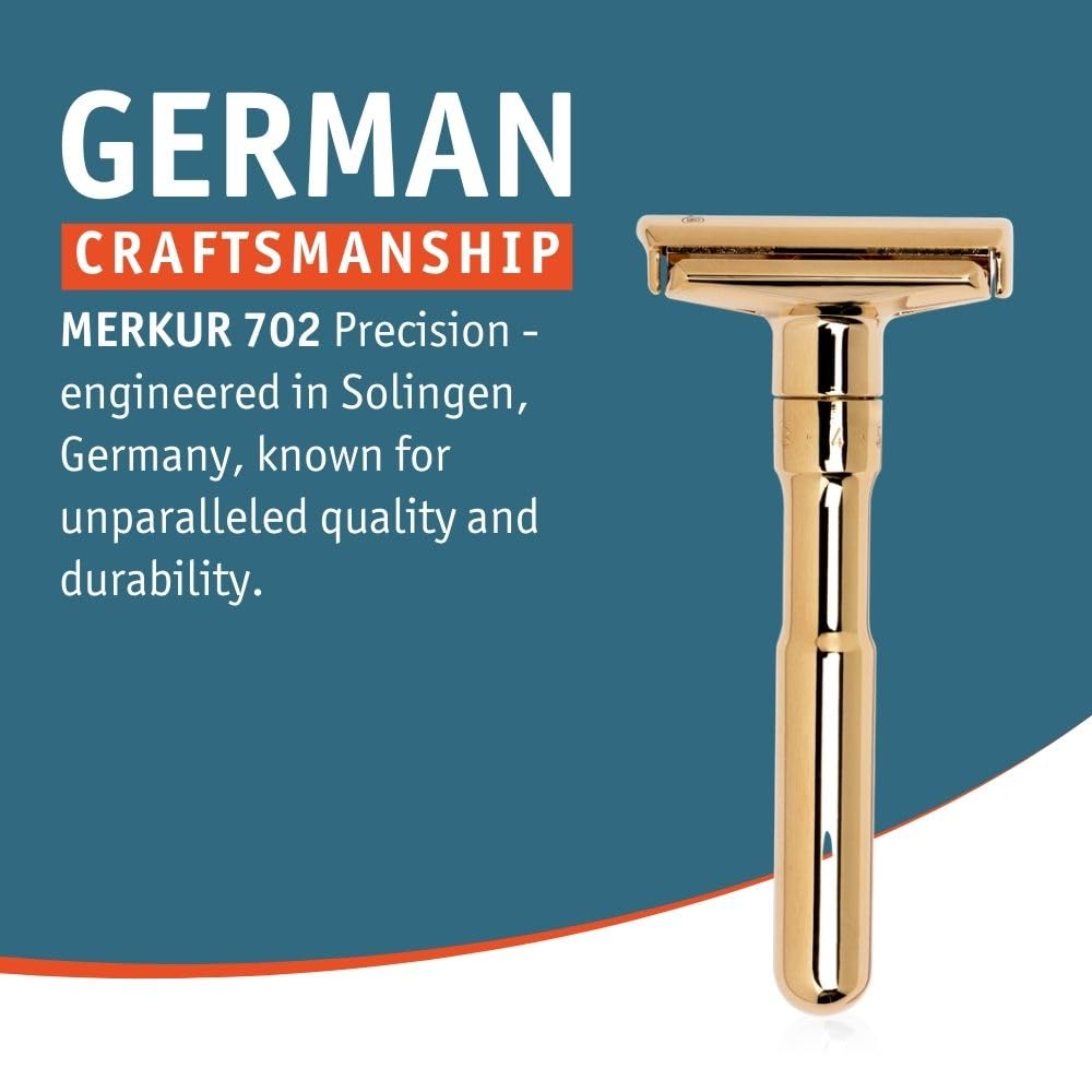 Merkur Futur - Cuchilla de afeitar ajustable de doble filo, MK-702003, Dorado (Gold Plated)