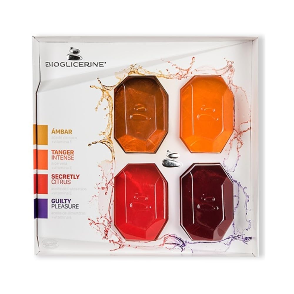 BIOGLICERINE Set de Jabones de Glicerina con Vitamina E | 4 Pack | Hidratantes y Humectantes | Ideal para Todo Tipo de Piel | Aromas Únicos | 235 gr C/U