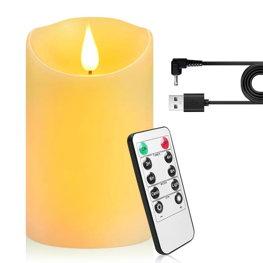 Autbye Veladora Electrica Sin Llama, Vela Artificial con Batería Recargable y Control Remoto, Velas Led Grandes de Cera Real, Velas Electricas Parpadeantes, para Hogar Festivales Decoración