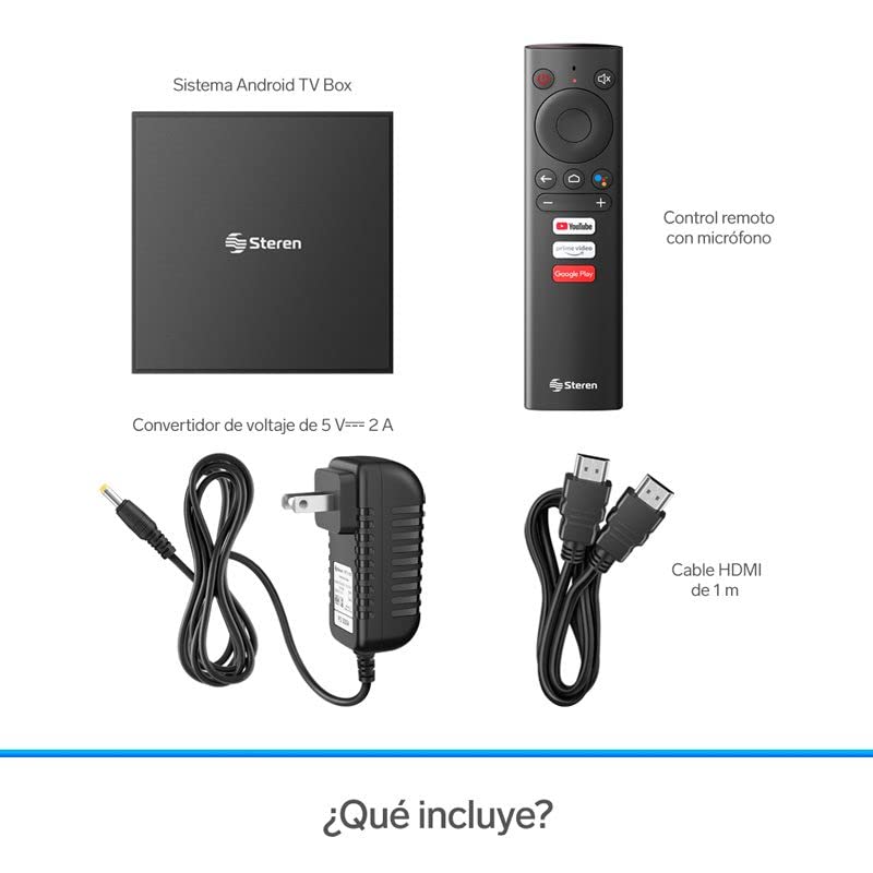 Sistema Android TV Box Steren INTV-1000 Negro Chromecast Certificado Google 4K Control Remoto.