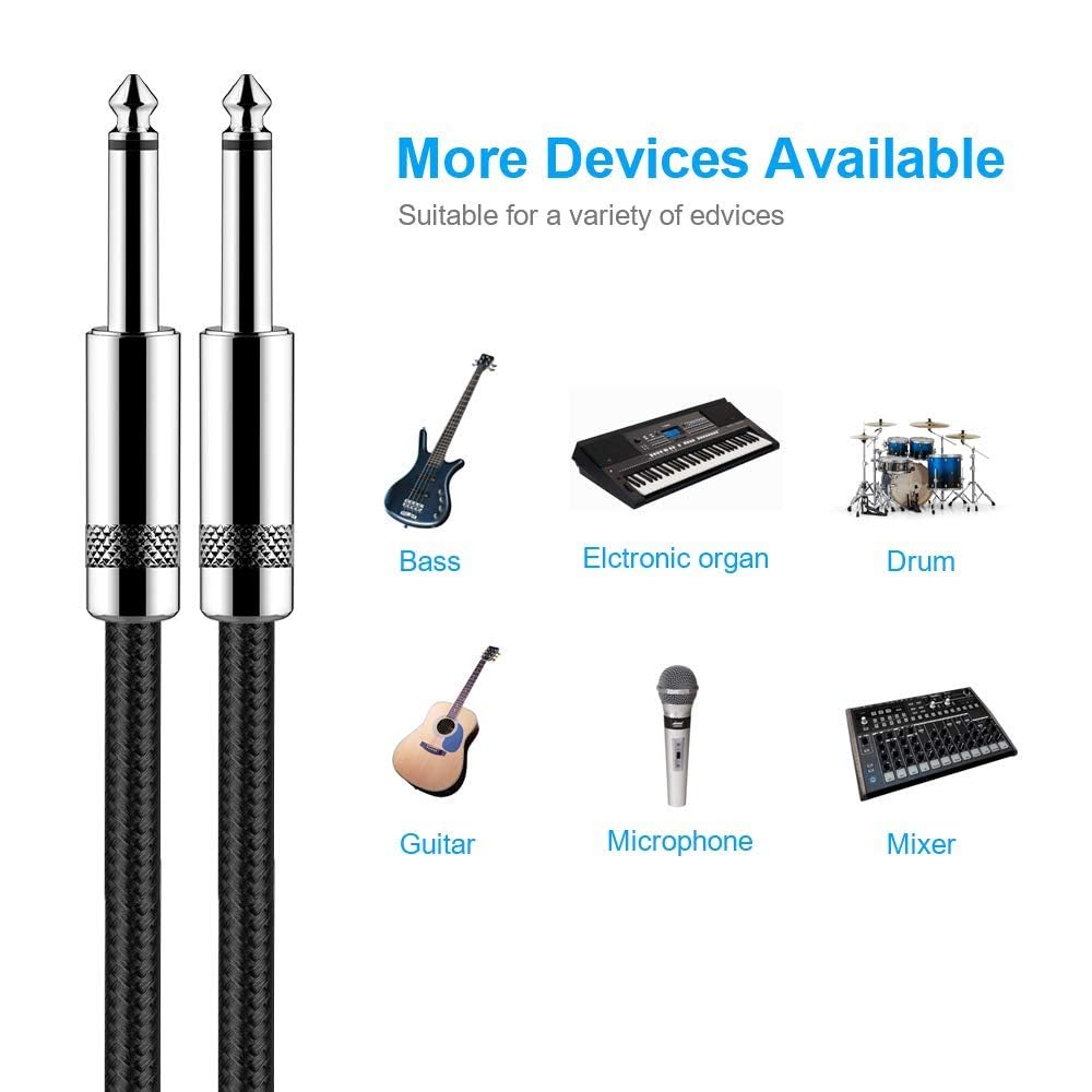 Cable de Guitarra, Cavo Audio Professionale, Adaptador de Audio Estéreo Balanceado Cable Trenzado de Nailon,Cable Amplificador de Bajo para Guitarra Eléctrica, Bajo, Mandolina Eléctrica (Recto, 6M)