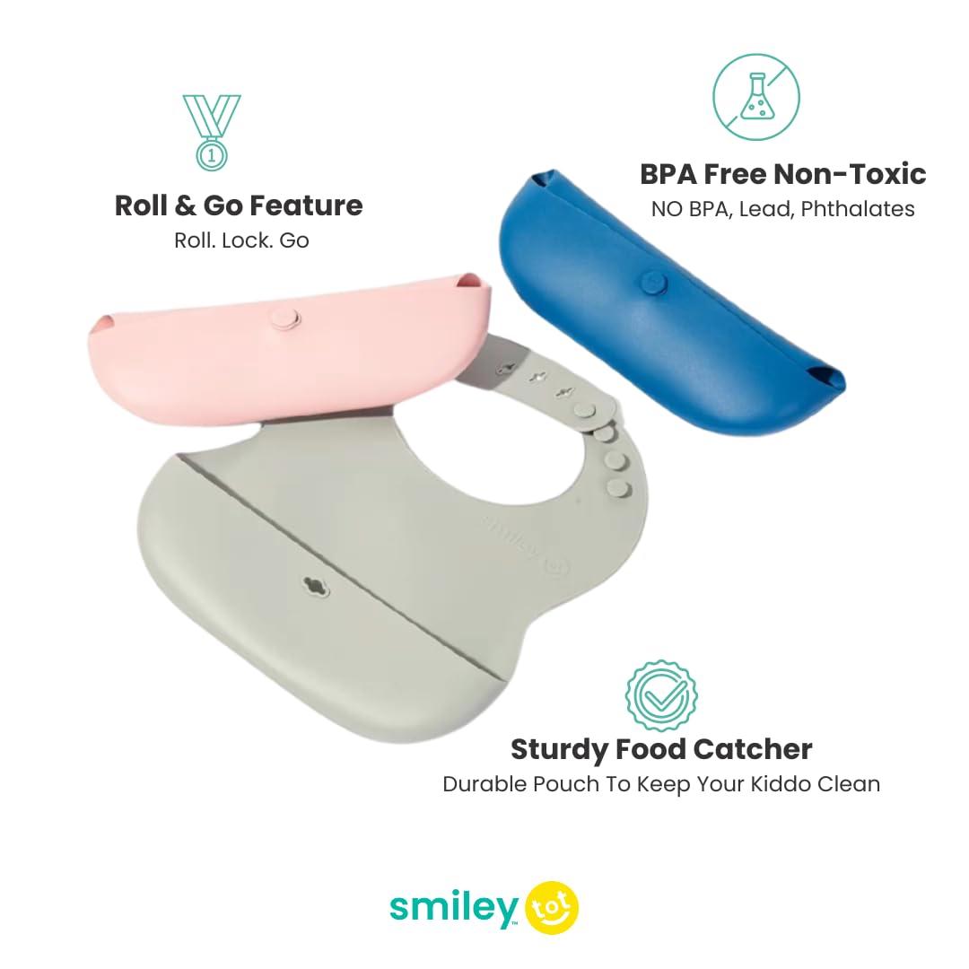 SmileyTot - Babero de silicona para bebé, sin BPA, duradero, para bebés y niños pequeños Impermeable y ajustable. (Rose Bud)