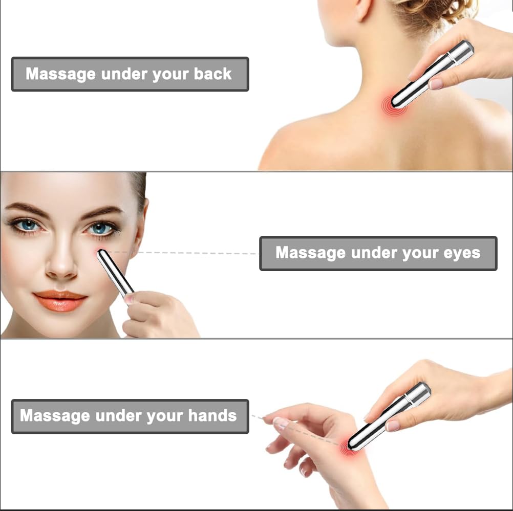 Opertam Mini masajeador inalámbrico de mano para cara, dedo, cuello, hombros, masaje eléctrico de espalda, herramienta de palo de masaje para relaxion (plateado)