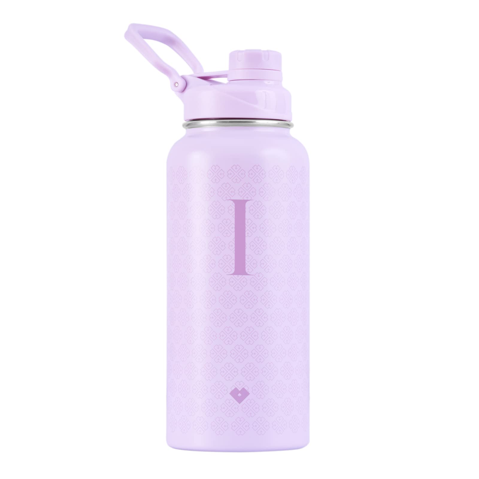 LuckyLy Termo de Acero Inoxidable con Iniciales 1 Litro, Doble Aislamiento Térmico y Tapa Hermética Antigoteo, Botella de Agua Motivacional ideal como Regalos para Mujer y Mamá – Modelo Terry, Letra I