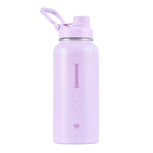 LuckyLy Termo de Acero Inoxidable con Iniciales 1 Litro, Doble Aislamiento Térmico y Tapa Hermética Antigoteo, Botella de Agua Motivacional ideal como Regalos para Mujer y Mamá – Modelo Terry, Letra I