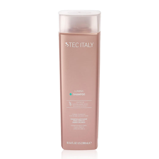 TEC ITALY - Lumina Shampoo 300 ml, Shampoo para Cabello, Matizador para Cabello Rubio y Blanco, Limpia Suavemente la Fibra Capilar, Ilumina el Cabello, Efecto Rubio Frío, Ingredientes Naturales