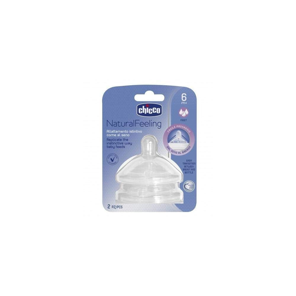 CHICCO, Set de Tetinas para Biberón de Flujo Rápido Natural Feeling, +6 meses