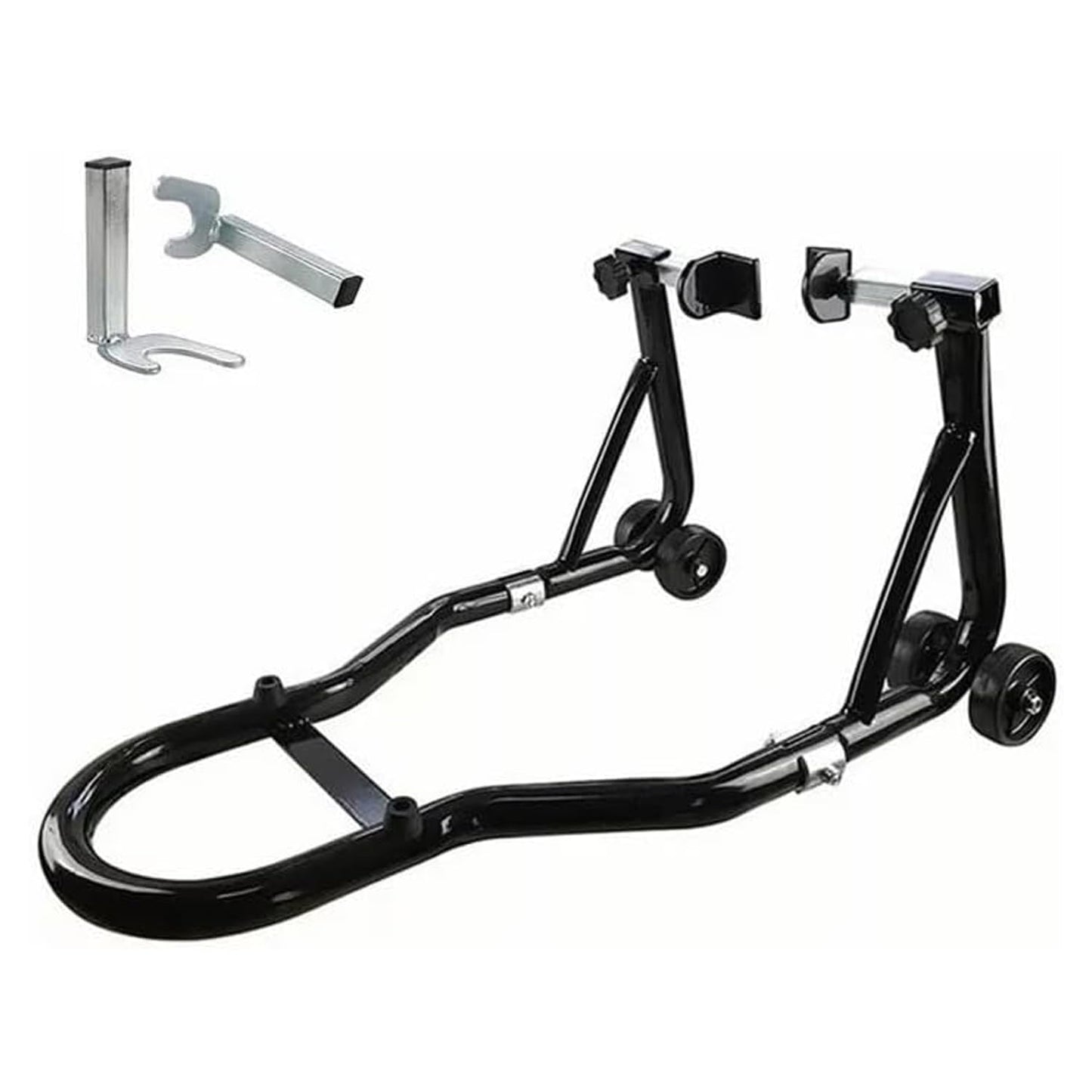 BOBOJIIIER Soporte Trasero para Motocicleta, soporte de elevación de rueda trasera, Moto Gato, Soporta Hasta 450 KG con Ruedas, Negro, L