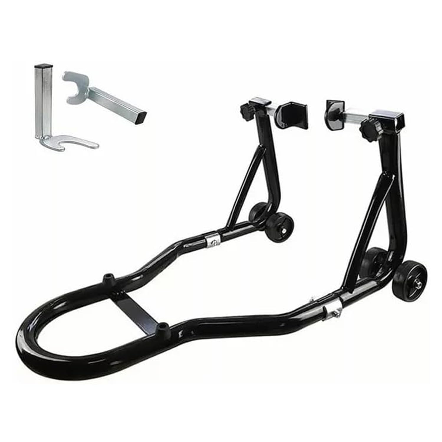 BOBOJIIIER Soporte Trasero para Motocicleta, soporte de elevación de rueda trasera, Moto Gato, Soporta Hasta 450 KG con Ruedas, Negro, L