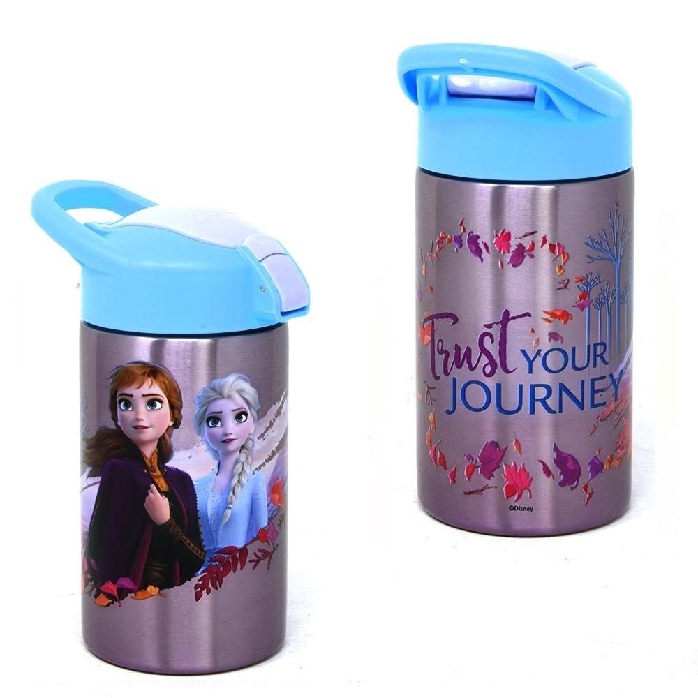 Zak Designs, Inc. Frozen 2 - Botella de acero inoxidable para niños - Botella de agua aislada con boquilla de botón, botella de agua Frozen perfecta para niños y días escolares y viajes, 15.4 onzas