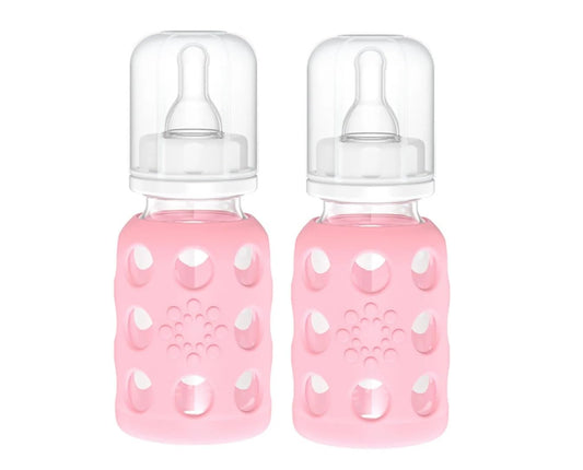 Biberón de Vidrio Lifefactory Rosa con Funda de Silicona 4 Onzas