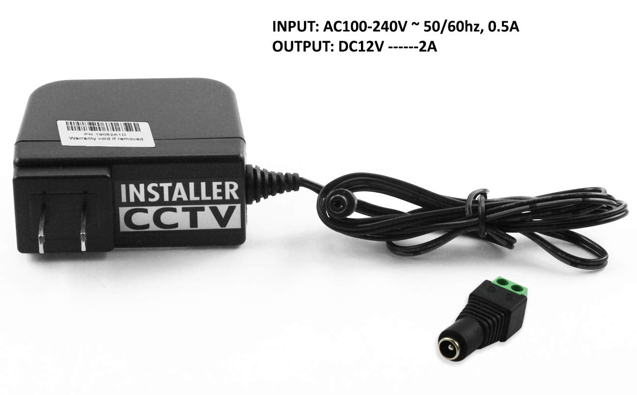 Adaptador de corriente de 12 V 2 A, CA a CC, certificación UL, transformador de enchufe de pared para sistema de cámara de seguridad, tira de cinta LED flexible, cable de 3 pies