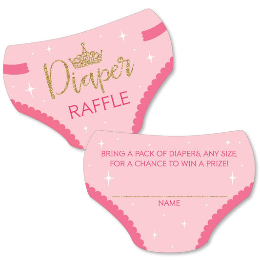 Big Dot of Happiness Little Princess Crown – Insertos para boletos con forma de pañal – Rosa y oro princesa Baby Shower actividades – Juego de rifa de pañales – Juego de 24