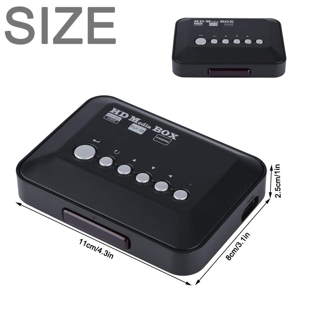 ASHATA Richer-R Media Player HDMI USB SD MMC AV TV,Reproductor Multimedia con Mando a Distancia IR(Plug US.)