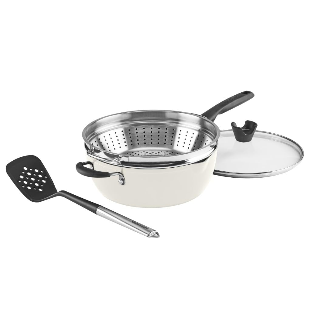 Cuisinart - Juego de 4 sartenes preferidas - Crème de la Creme (4.5 cuartos de galón) Sartén multiusos con tapa, vaporizador, volteador ranurado)