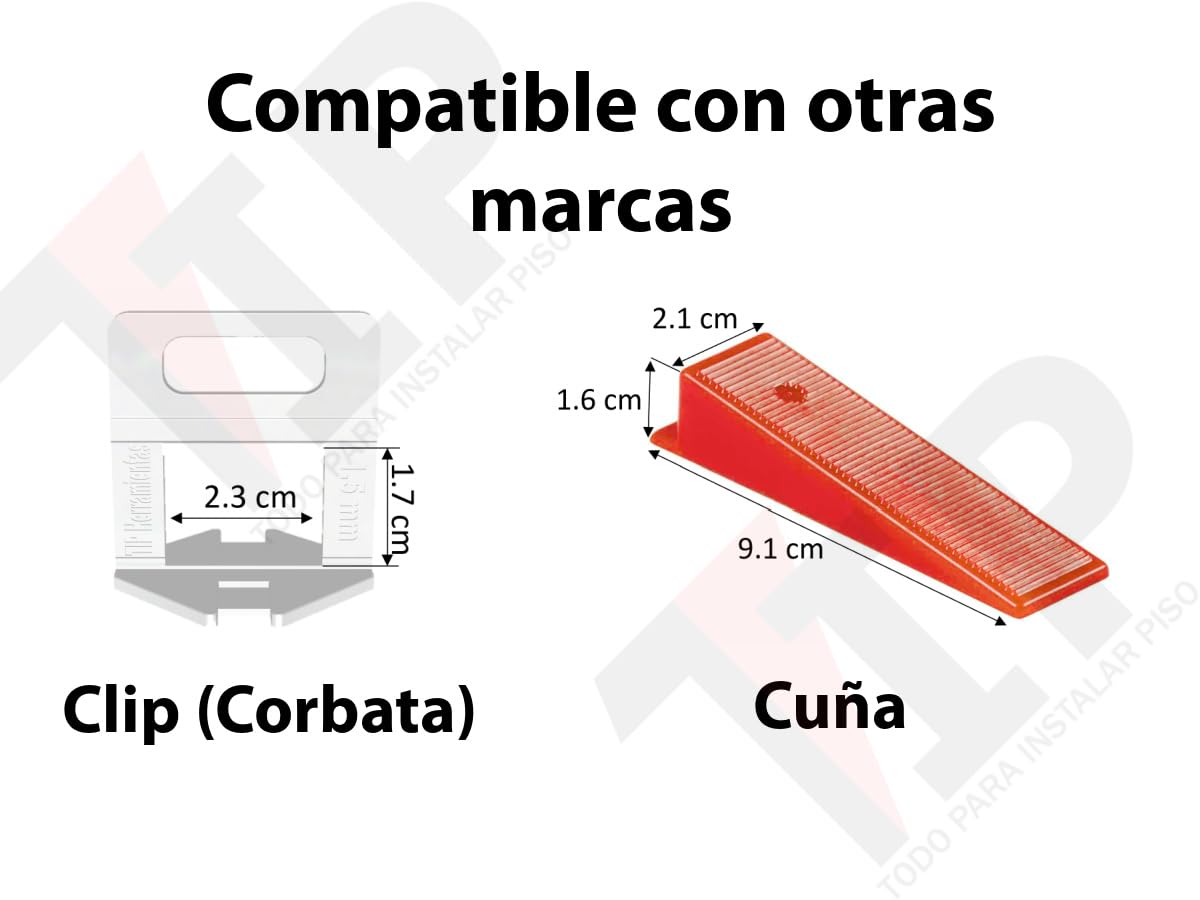 Kit Completo Niveladores de Azulejos TIP 1.5 mm con Clips y Cuñas para Pisos de Porcelanato