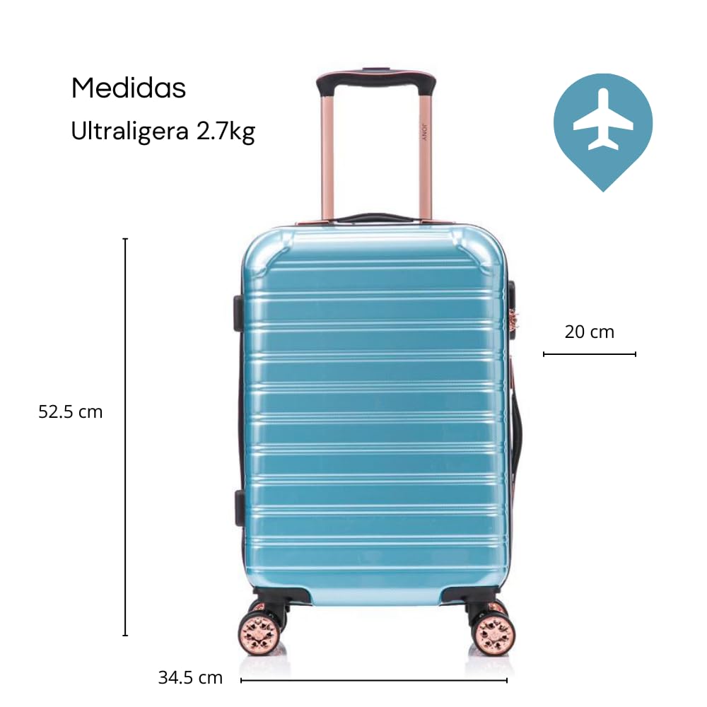 Maleta de Mano JONY Carry On Rigida Resistente Ruedas Giratorias 360 Mango Expandible ABS Candado de Seguridad (Aqua)