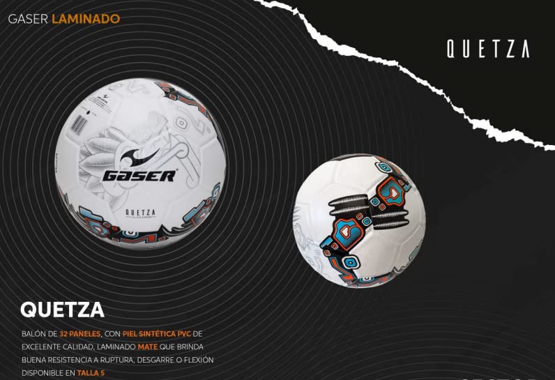 Gaser Balon de Futbol Soccer Laminado Medidas Oficial No.5 Quetza (Blanco)
