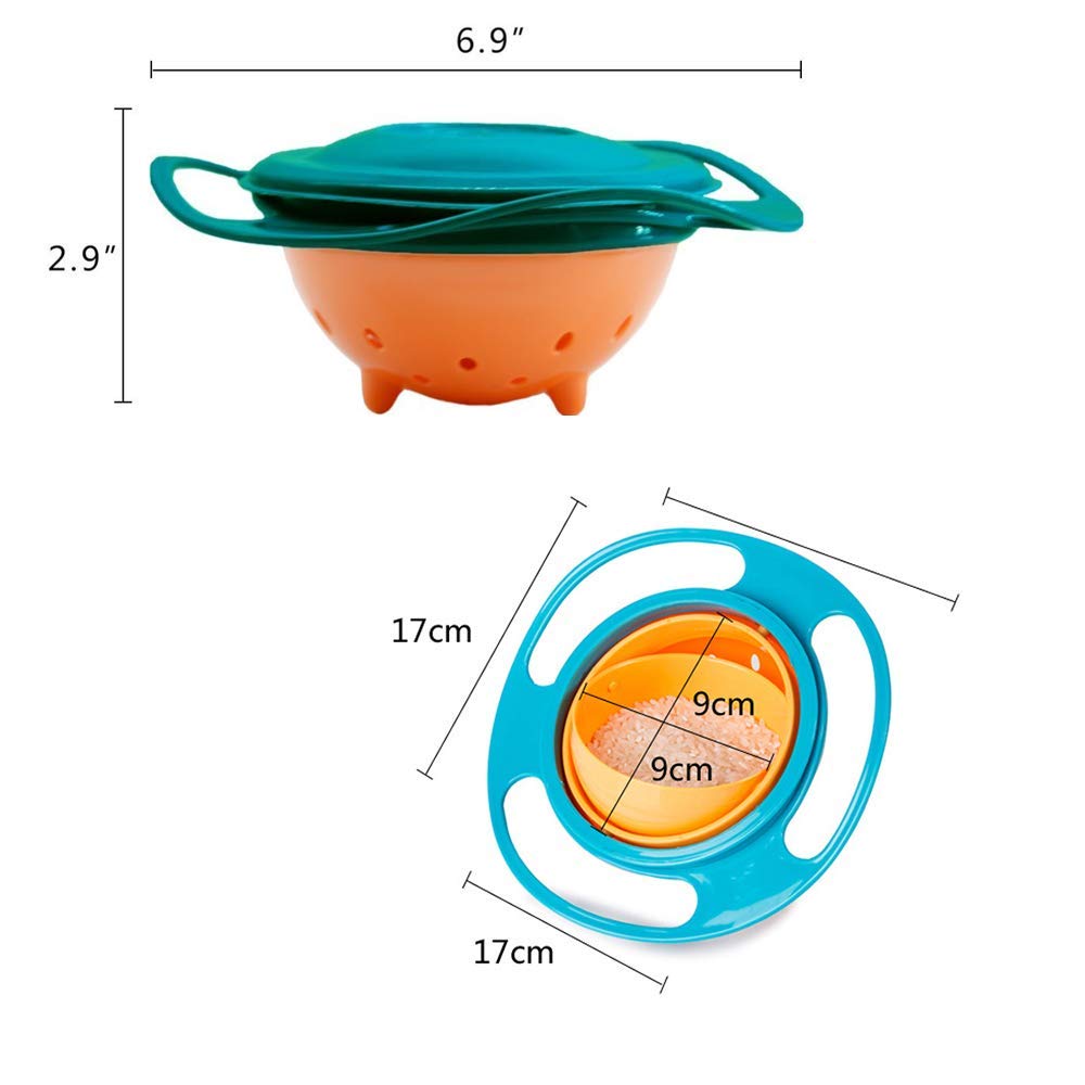 ESH7 Gyro Bowl - Divertido Tazón Giratorio De 360 Grados A Prueba De Derrames con Tapa, Juguete para Alimentar Sin Ensuciar para Bebés Y Niños Pequeños.