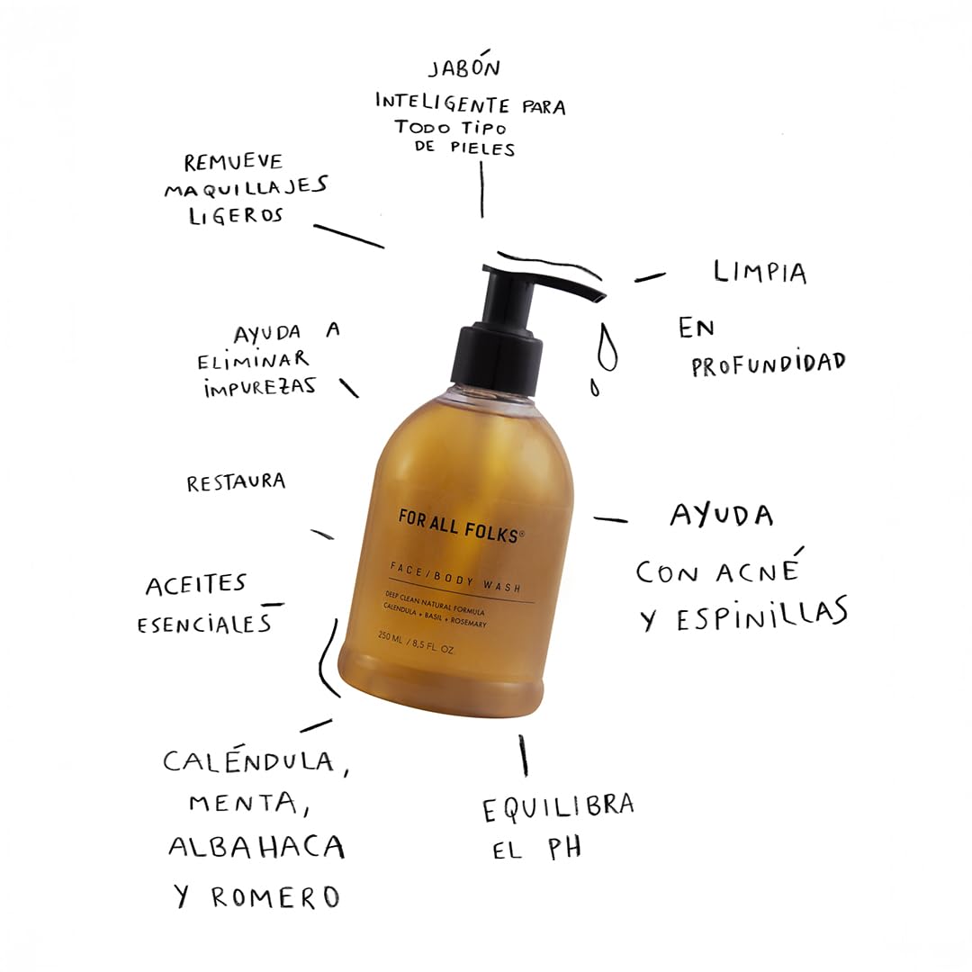 Jabón Líquido 100% natural para cara y cuerpo a base de Caléndula de For All Folks. 250ml