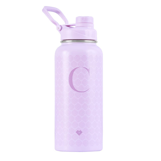 LuckyLy Termo de Acero Inoxidable con Iniciales 1 Litro, Doble Aislamiento Térmico y Tapa Hermética Antigoteo, Botella de Agua Motivacional ideal como Regalos para Mujer y Mamá – Modelo Terry, Letra C