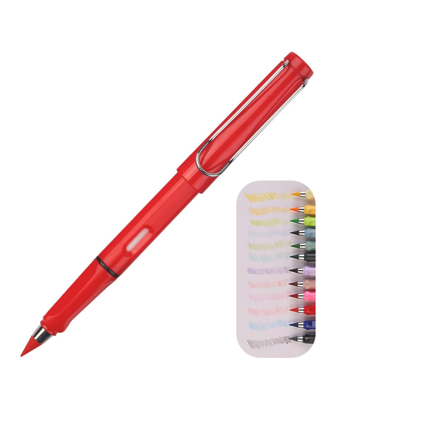 Lopenle - 12 lápices de colores eternos infinitos para colorear para siempre sin tinta con 12 puntas reemplazables, lápiz mágico para la escuela, oficina, uso profesional