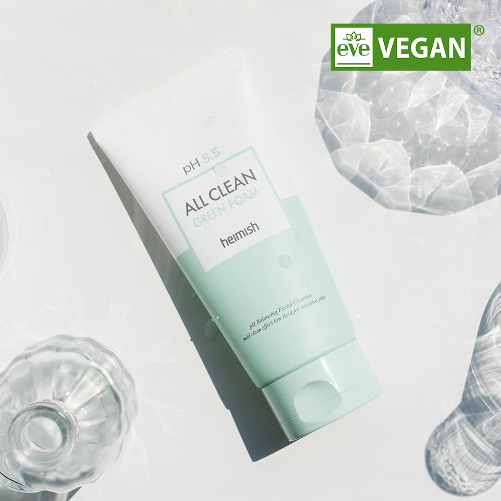 HEIMISH pH 5.5 All Clean Green Foam Limpiador Facial Hidratante con Aminoácidos, Espuma Suave, 150 g