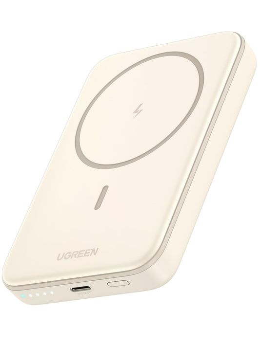Power Bank UGREEN Blanco 10000mAh Inalámbrico Carga Rápida Magnético PD 20W USB C Compatible con iPhone, Galaxy y Xiaomi