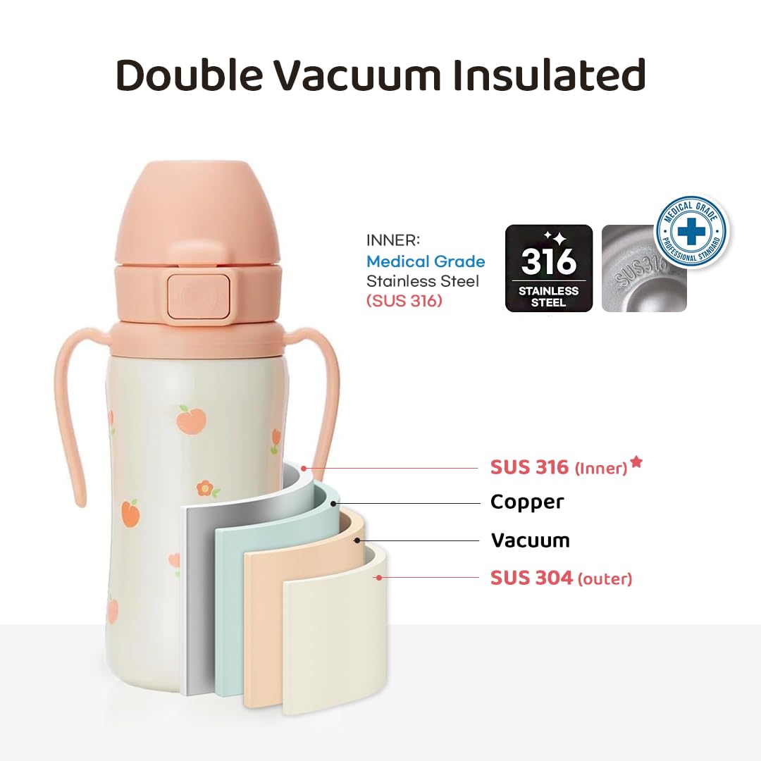 GROSMIMI - Vaso de acero inoxidable 316 aislado a prueba de derrames, botella de agua con tapa abatible para niños pequeños, sin BPA (6 onzas, globo de aire)