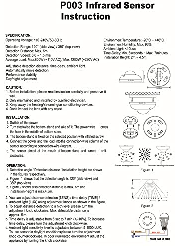 Detector Infrarrojo Yosoo 110v-240v Ajustable con Sensor Automático de Movimiento en Techo