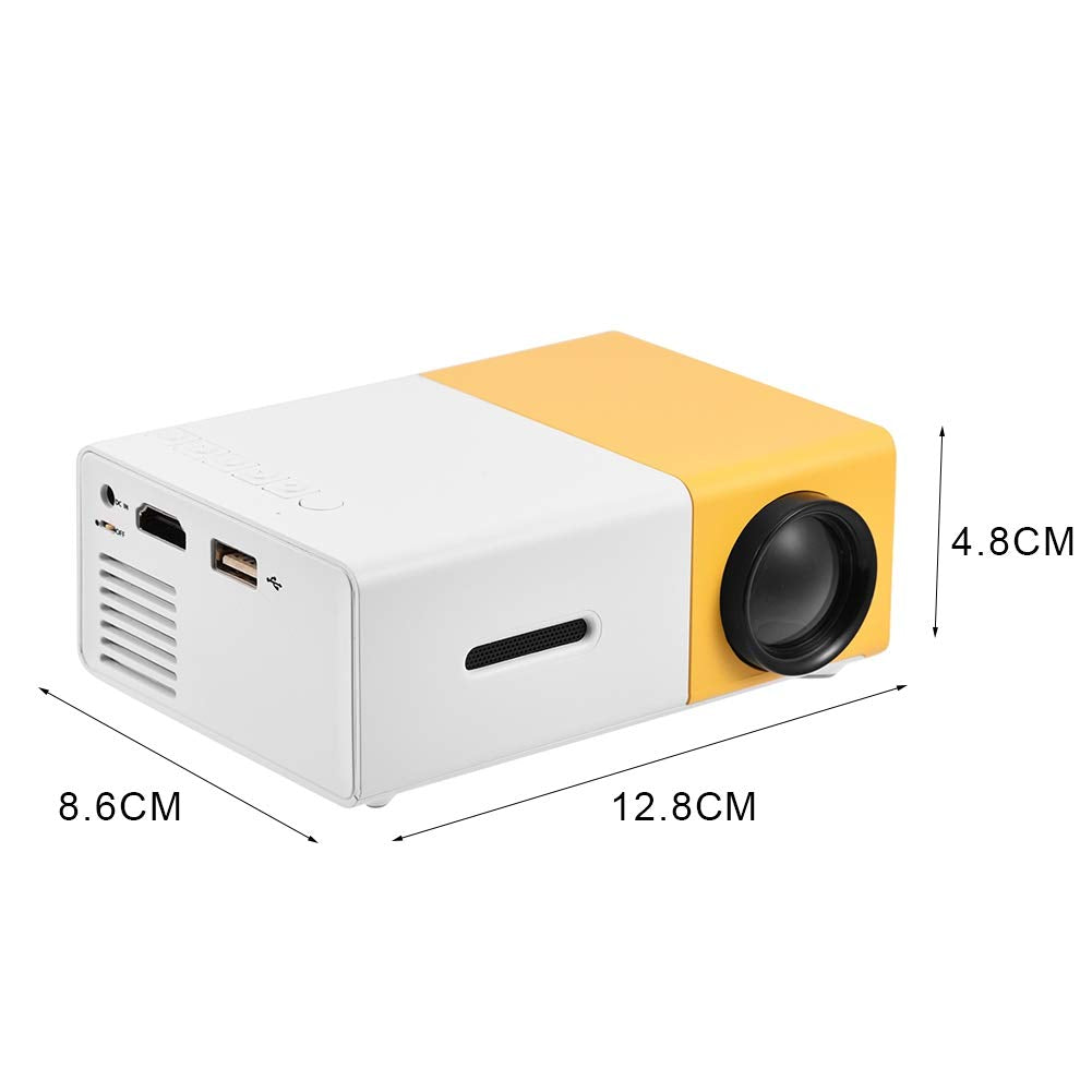 Junluck Mini Proyector Full HD 1080P Vídeo Proyector de Cine en Casa Portátil para Interiores/Exteriores/Fiesta/Camping Compatible con Laptop/PC/Smartphone/HDMI/VGA/USB/AV(Blanco + Amarillo)